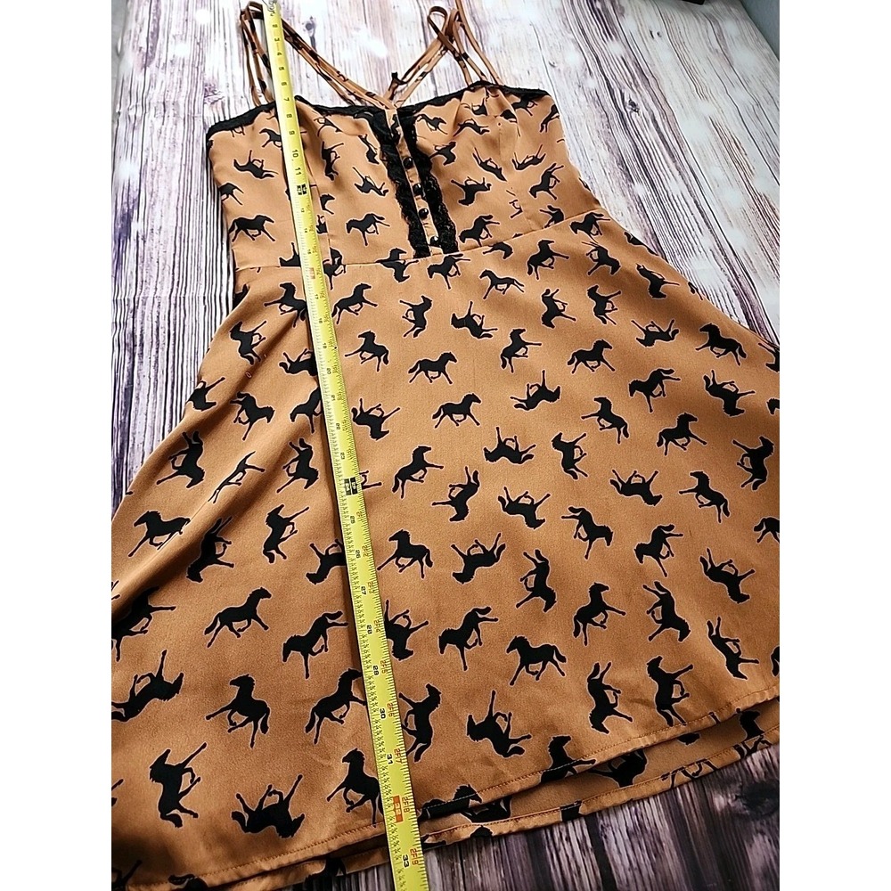 Forever 21 Boutique Dress M Horses Equestrian Rodeo Western Line‎ Dancing Copper - Picture 10 of 14